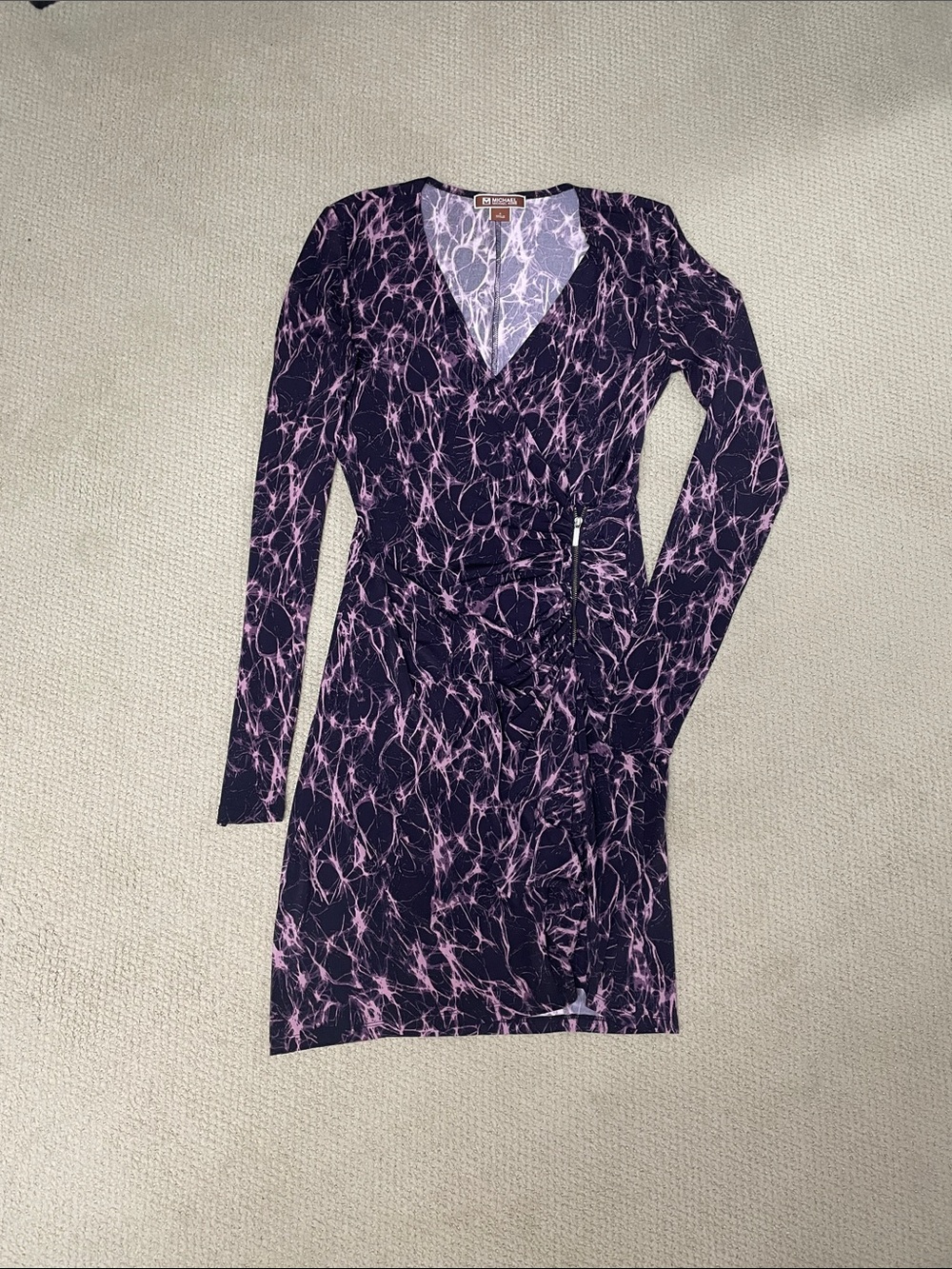 MICHAEL Michael Kors Black and Pink Long-Sleeve Wrap-Style Dress